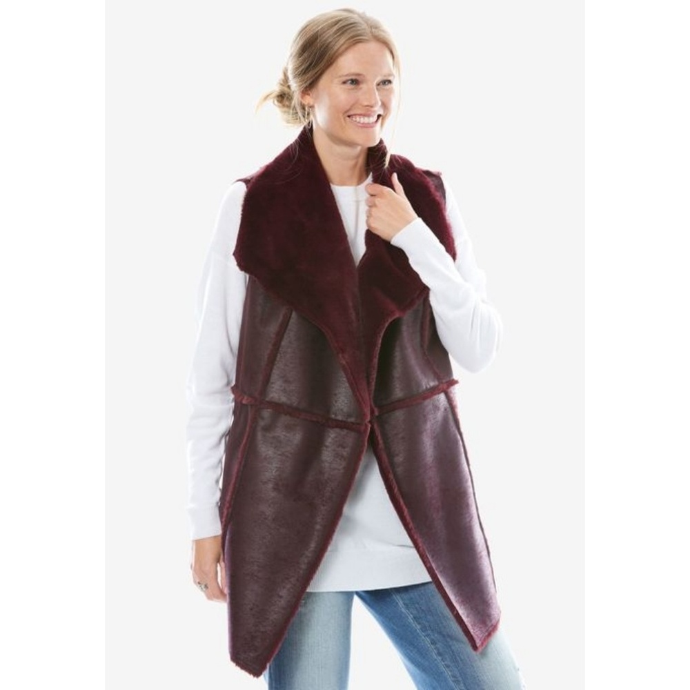 34/36w Woman Within 6x FAUX-SHEARLING VEST